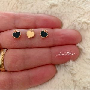 2 Black Dainty Small Heart Charms